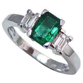 18K White Gold Three Stone Ring : 1.15 cttw Emerald & Diamonds
