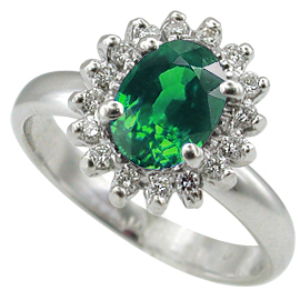 14K White Gold Multi Stone Ring : 1.16 cttw Emerald & Diamonds