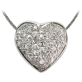 18K White Gold Heart Pendant : 0.50 cttw Diamonds