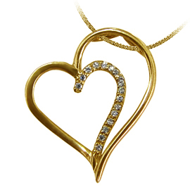 18K Yellow Gold Heart Pendant : 0.10 cttw Diamonds