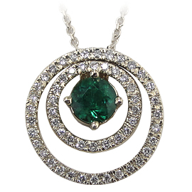 14K White Gold Drop Pendant : 0.77 cttw Emerald & Diamonds