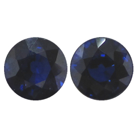 2.22 cttw Pair of Round Blue Sapphires : Deep Rich Blue