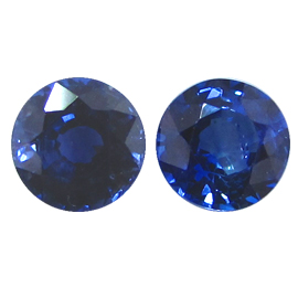 1.31 cttw Pair of Round Blue Sapphires : Deep Rich Blue