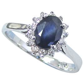 14K White Gold Multi Stone Ring : 0.97 cttw Sapphire & Diamonds