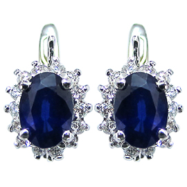 14K White Gold Hoop Earrings : 1.94 cttw Sapphires & Diamonds