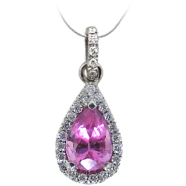 18K White Gold Drop Pendant : 1.25 cttw Pink Sapphire & Diamonds