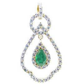 18K Yellow Gold Drop Pendant : 2.00 cttw Emerald & Diamonds