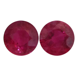 1.90 cttw Pair of Round Rubies : Fiery Red