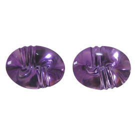 13.36 cttw Pair of Etched Oval Amethysts : Purple