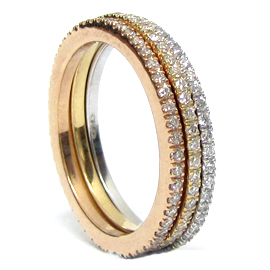 18k Tri Color Stackable Diamond Rings: 1.00 cttw Diamonds