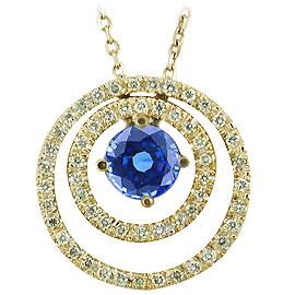 14K Yellow Gold Drop Pendant : 0.77 cttw Sapphire & Diamonds
