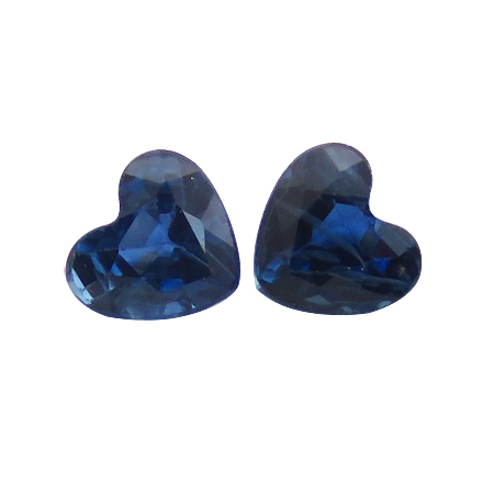 0.37 cttw Pair of Heart Shape Blue Sapphires : Fine Blue