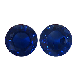 1.71 cttw Pair of Round Blue Sapphires : Rich Blue