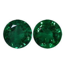1.11 cttw Pair of Round Emeralds : Rich Green