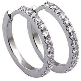 18K White Gold Hoop Earrings : 0.90 cttw Diamonds
