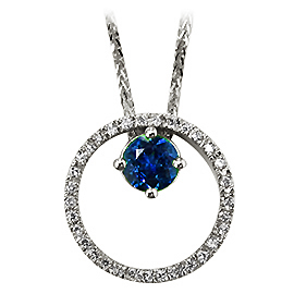 14K White Gold Drop Pendant : 0.66 cttw Sapphire & Diamonds