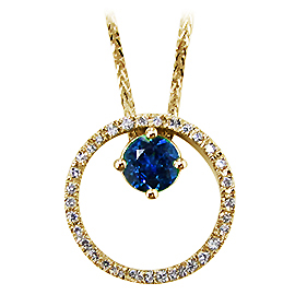 14K Yellow Gold Drop Pendant : 0.66 cttw Sapphire & Diamonds