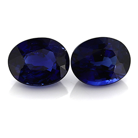 0.70 cttw Pair of Oval Blue Sapphires : Deep Royal Blue