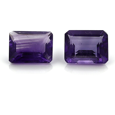 5.59 cttw Pair of Emerald Cut Amethysts : Rich Purple