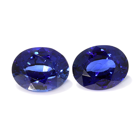 2.37 cttw Pair of Oval Blue Sapphires : Rich Royal Blue