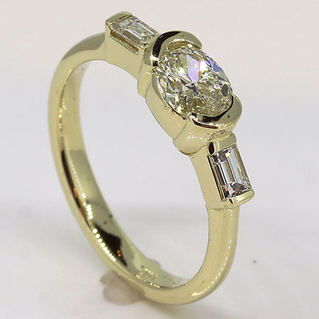 14K Yellow Gold Three Stone Ring : 0.70 cttw Diamonds