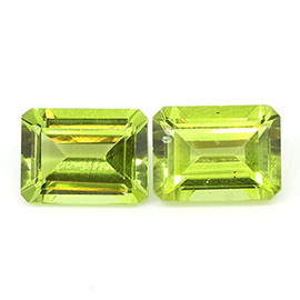 3.70 cttw Pair of Emerald Cut Peridots : Fine Green