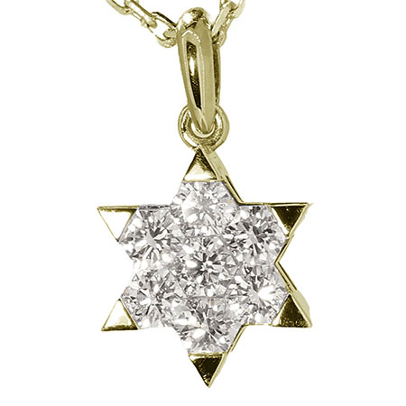 18K Yellow Gold Star of David Pendant : 0.85 cttw Diamonds