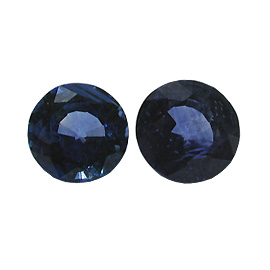 1.10 cttw Pair of Round Sapphires : Fine Navy Blue