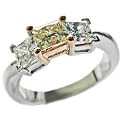 18K Two Tone Three Stone Ring : 1.52 cttw Diamonds