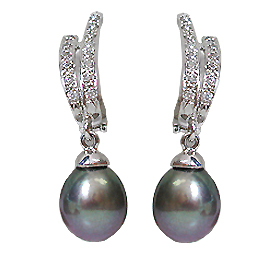 14K White Gold Tahitian Pearl & Diamond Drop Earrings