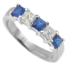 Platinum Multi Stone Ring : 1.10 cttw Diamonds & Sapphires