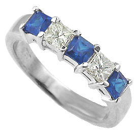 18K White Gold Multi Stone Ring : 1.10 cttw Diamonds & Sapphires