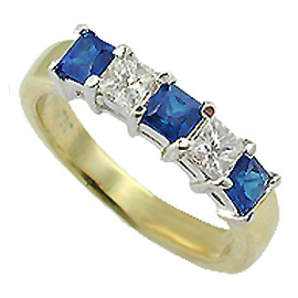 18K Two Tone Multi Stone Ring : 1.10 cttw Diamonds & Sapphires