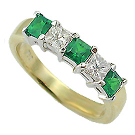 18K Two Tone Multi Stone Ring : 1.10 cttw Diamonds & Emeralds