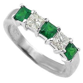 18K White Gold Multi Stone Ring : 1.10 cttw Diamonds & Emeralds