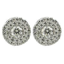 18K White Gold Stud Earrings : 1.42 cttw Diamonds