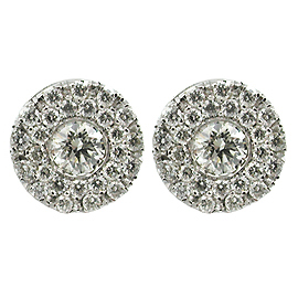 18K White Gold Stud Earrings : 1.42 cttw Diamonds