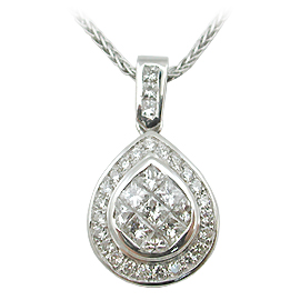 18K White Gold Drop Pendant : 1.10 cttw Diamonds