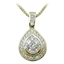 18K Yellow Gold Drop Pendant : 1.10 cttw Diamonds