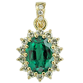 18K Yellow Gold Drop Pendant : 2.50 cttw Emerald & Diamonds