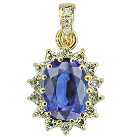 18K Yellow Gold Drop Pendant : 2.50 cttw Blue Sapphire & Diamonds