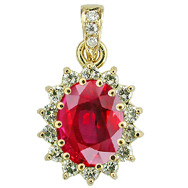 18K Yellow Gold Drop Pendant : 2.50 cttw Ruby & Diamonds