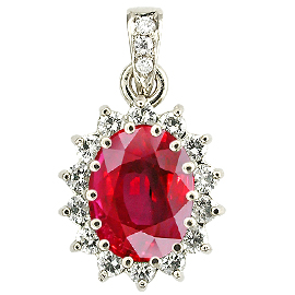 18K White Gold Drop Pendant : 2.50 cttw Ruby & Diamonds