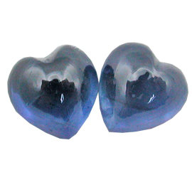 3.19 cttw Pair of Heart Shaped Cabochon Sapphires : Midnight Blue