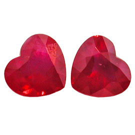 2.05 cttw Pair of Heart Shape Rubies : Deep Rich Red