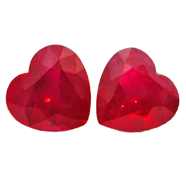2.31 cttw Pair of Heart Shape Rubies : Rich Red