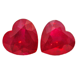 2.31 cttw Rich Red Pair of Heart Shape Rubies