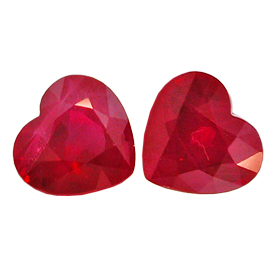 3.47 cttw Pair of Heart Shape Rubies : Deep Rich Red