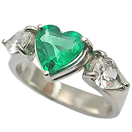 18K White Gold Three Stone Ring : 1.50 cttw Emerald & Diamonds