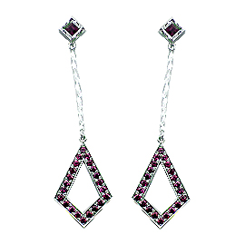 18K White Gold Drop Earrings : 0.80 cttw Rubies